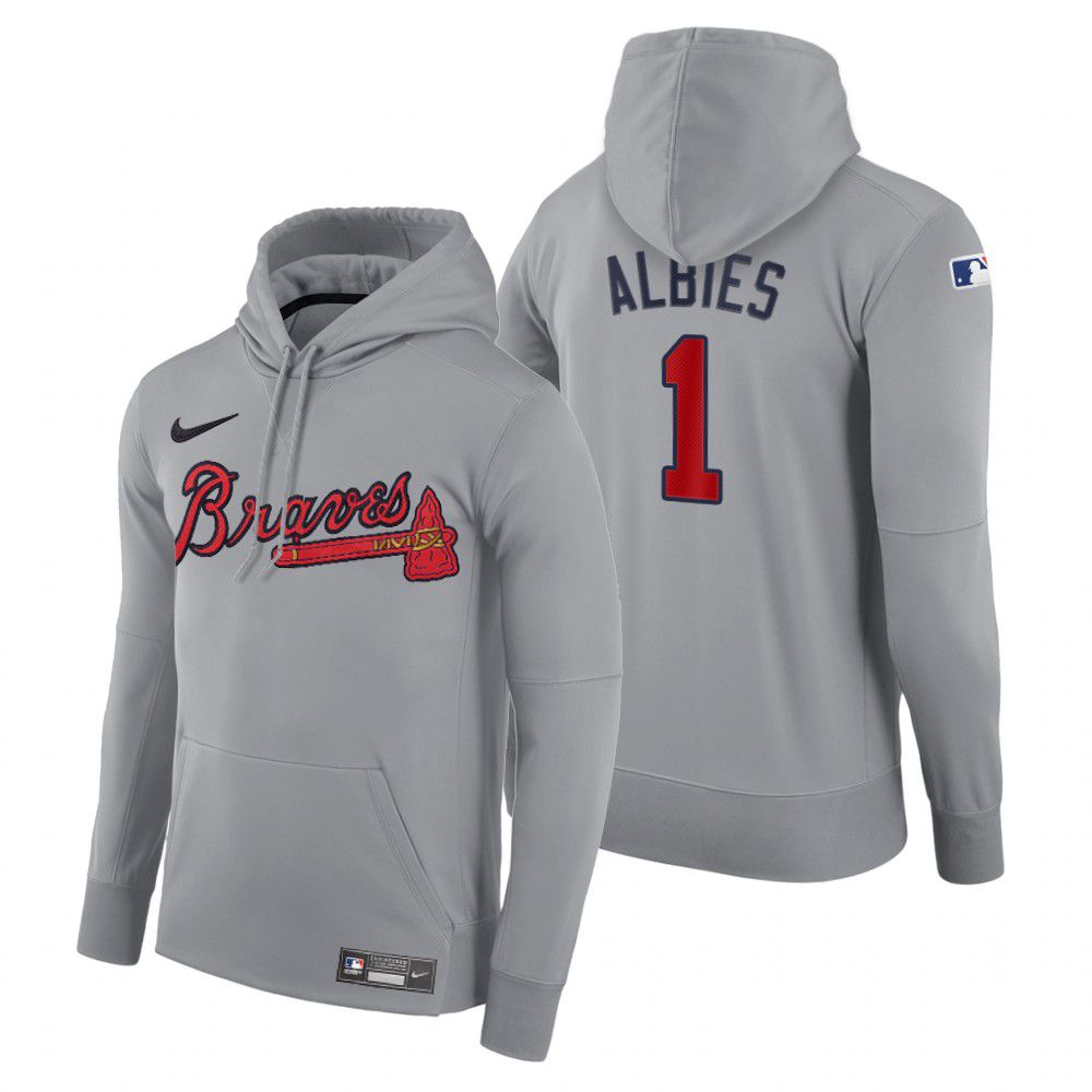 Men Atlanta Braves #1 Albies gray road hoodie 2021 MLB Nike Jerseys->atlanta braves->MLB Jersey